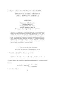 A talk given at Univ. Rome “Tor Vergata” on June 30, 2004. TWO LOCAL-GLOBAL THEOREMS AND A POWERFUL FORMULA