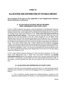 PART IV ALLOCATION AND DISTRIBUTION OF PAYABLE AMOUNT The provisions of this part are also applicable to local Supplemental Violations Bureau Schedules as referenced. A. ALLOCATION OF PAYABLE AMOUNT BETWEEN FINES, ASSESS