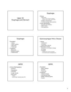 Dysphagia • Etiology Upper GI: Esophagus and Stomach