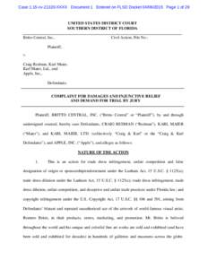 Case 1:15-cvXXXX Document 1 Entered on FLSD DocketPage 1 of 29  UNITED STATES DISTRICT COURT  SOUTHERN DISTRICT OF FLORIDA Britto Central, Inc.,