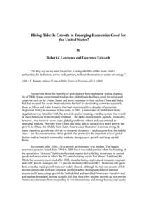 Rising Tide: Is Growth in Emerging Economies Good for the United States? By Robert Z Lawrence and Lawrence Edwards