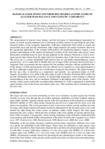 Proceedings of EARSeL-SIG-Workshop Land Ice and Snow, Dresden/FRG, June 16 – 17, 2000  RADAR GLACIER ZONES AND THEIR BOUNDARIES AS INDICATORS OF GLACIER MASS BALANCE AND CLIMATIC VARIABILITY Frank Rau, Matthias Braun, 