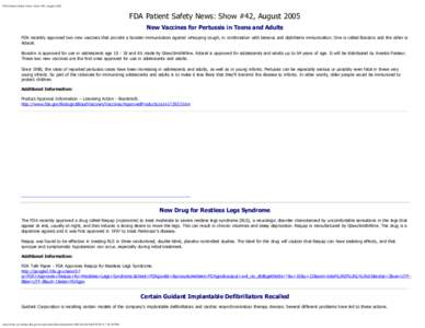 FDA Patient Safety News: Show #42, August 2005