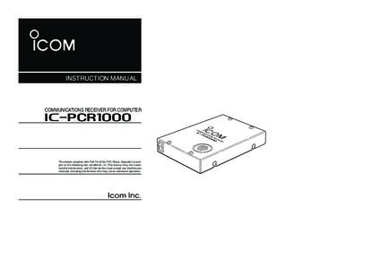 IC-PCR1000_3.qxd:41 PM ページA  INSTRUCTION MANUAL COMMUNICATIONS RECEIVER FOR COMPUTER