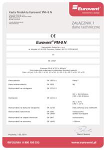 ®  Karta Produktu Eurovent PM-8 N Eurosystem Polska Sp. z o.o. ul. Wiejska[removed]Przywory, Polska NIP PL[removed]