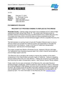 State of California • Department of Transportation  __________________________________________________________ NEWS RELEASE[removed]