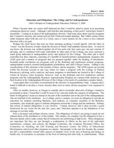 Robert C. Holub Undergraduate Division Dean College of Letters & Science, UC Berkeley Education and Obligations: The College and Its Undergraduates L&S Colloquia on Undergraduate Education, February 5, 2004