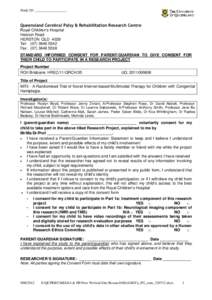 Study ID: __________________  Queensland Cerebral Palsy & Rehabilitation Research Centre Royal Children’s Hospital Herston Road HERSTON QLD 4029