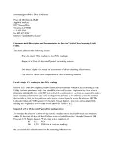 comments provided to EPA 6-98 from: Peter M. McClintock, Ph.D. Applied Analysis 891 Tiburon Blvd. Tiburon, CA[removed]8301