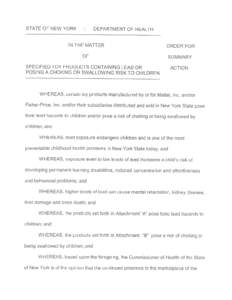 Order for Summary Action in the Matter of Specified Toy Products Containing Lead or Posing a Choking or Swallowing Risk to Children