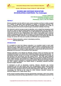 International Women Online Journal of Distance Education January, 2015 Volume: 4 Issue: 2 Article: 01 ISSN: WOMEN AND DISTANCE EDUCATION IN DEVELOPING COUNTRIES: The Challenges