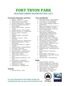 Fort Tryon Park Bloom List May 2015