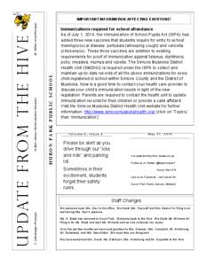 Huron Park PUBLIC SCHOOL  W. Miller—Vice-Principal H. Barr—Senior Administrative Assistant  Immunizations required for school attendance