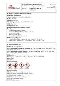 MATERIAL SAFETY DATA SHEET Acc. to the Commission Regulation (EU) No[removed]Substance  1