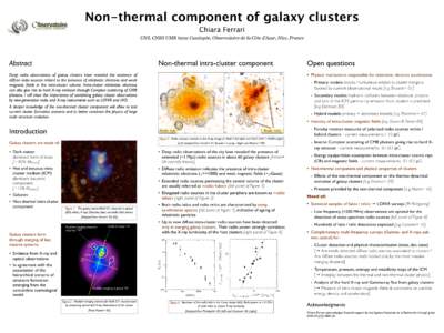 Non-thermal component of galaxy clusters Chiara Ferrari UNS, CNRS UMR 6202 Cassiopée, Observatoire de la Côte d’Azur, Nice, France Non-thermal intra-cluster component