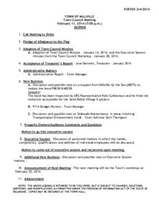 POSTED[removed]TOWN OF MILLVILLE Town Council Meeting February 11, [removed]:00 p.m.) AGENDA 1. Call Meeting to Order