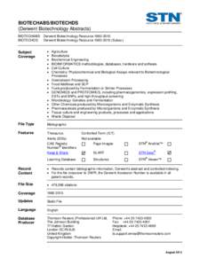 BIOTECHABS Database Summary Sheet (DBSS)