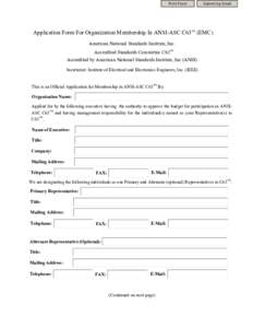Print Form  Submit by Email Application Form For Organization Membership In ANSI-ASC C63TM (EMC) American National Standards Institute, Inc.