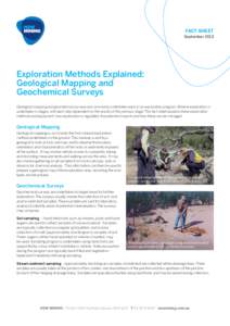 FACT SHEET September 2013 Exploration Methods Explained: Geological Mapping and Geochemical Surveys