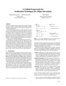 A Unified Framework for Verification Techniques for Object Invariants Sophia Drossopoulou Adrian Francalanza