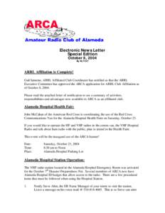 Electronic News Letter Special Edition October 8, 2004 By KL7IDY  ARRL Affiliation is Complete!