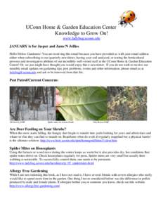 UConn Home & Garden Education Center Knowledge to Grow On! www.ladybug.uconn.edu JANUARY is for Jasper and Jams’N Jellies Hello Fellow Gardeners! You are receiving this email because you have provided us with your emai