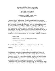 Building Leadership Beyond Boundaries: The Sustainable Communities Approach Myra L. Moss, District Specialist