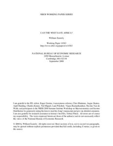 NBER WORKING PAPER SERIES  CAN THE WEST SAVE AFRICA? William Easterly Working Paperhttp://www.nber.org/papers/w14363
