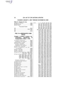 LSA—LIST OF CFR SECTIONS AFFECTED  42 CHANGES JANUARY 2, 2001 THROUGH NOVEMBER 30, 2001 TITLE 13 Chapter IV—Con.