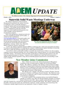 UPDATE October 1, 2012 The official newsletter of the Alabama Department of Environmental Management Volume V, Number 4