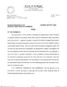 STATE OF ALABAMA ALABAMA PUBLIC SERVICE COMMISSION ‘\.‘. P.O. BOX[removed]MONTGOMERY, ALABAMA[removed] \‘: \‘ -- ,ii !i JIM SULLIVAN, PRESIDENT WALTER L. THOMAS, JR.