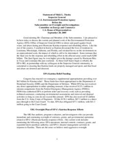 Federal On Scene Coordinator / National Response Plan / Federal Emergency Management Agency / Government / Emergency management / Public safety / Inspector General / United States Environmental Protection Agency / Hurricane Katrina