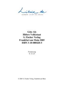 Götz Aly Hitlers Volksstaat S. Fischer Verlag