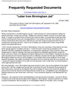 Frequently Requested Documents: Letter From the Birmingham Jail  Frequently Requested Documents