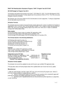 NH WAP Budget for Program Year 13