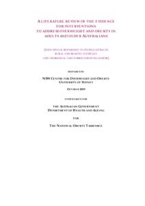 A LITERATURE REVIEW OF THE EVIDENCE FOR INTERVENTIONS TO ADDRESS OVERWEIGHT AND OBESITY IN ADULTS AND OLDER AUSTRALIANS  (WITH SPECIAL REFERENCE TO PEOPLE LIVING IN