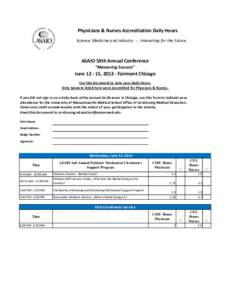 Physicians & Nurses Accreditation Daily Hours Science, Medicine and Industry -- Innovating for the Future ASAIO 59th Annual Conference 