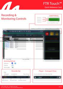 FTR Touch™ Quick Reference Card Recording & Monitoring Controls