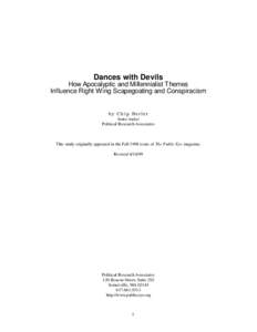 Dances with Devils How Apocalyptic and Millennialist Themes Influence Right Wing Scapegoating and Conspiracism by Chip Be rle t Senior Analyst