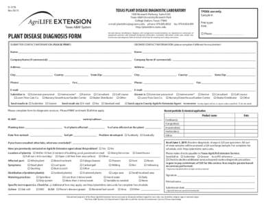 D-1178 Rev[removed]TEXAS PLANT DISEASE DIAGNOSTIC LABORATORY[removed]Research Parkway, Suite A130