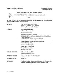 SUPPLEMENTARY DECISION  NSUARB-PD[removed]NSUARB 58  NOVA SCOTIA UTILITY AND REVIEW BOARD