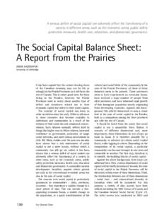 A serious deficit of social capital can adversely affect the functioning of a society in different areas, such as the economic arena, public safety protection measures, health care, education, and democratic governance. 