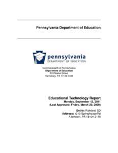 Pennsylvania Department of Education  Commonwealth of Pennsylvania