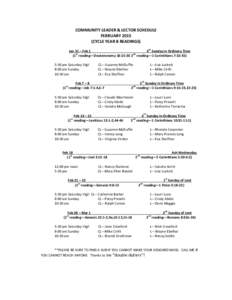 COMMUNITY LEADER & LECTOR SCHEDULE FEBRUARY[removed]CYCLE YEAR B READINGS) th  Jan 31 – Feb 1