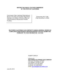 Southern California Gas Company’s (U904G) General Order 165 Compliance Maintenance Program Report for 2012