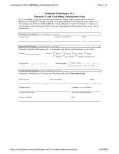 Automatic Credit Card Billing Authorization Form  Page 1 of 1 Prominent Technologies, LLC Automatic Credit Card Billing Authorization Form