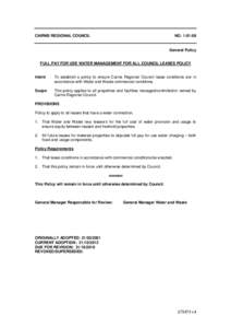 CAIRNS REGIONAL COUNCIL  NO. 1:01:08 General Policy