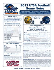 2012 UTSA Football Game Notes Athletics Communications • One UTSA Circle • San Antonio, Texas[removed]Kyle Stephens (coaches) • [removed] • ([removed]O) • ([removed]C) Brian Hernandez (pl