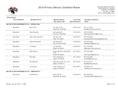 Wyoming Elections Division 2020 Carey Ave., Ste 600 Cheyenne, WYPhEmail: 