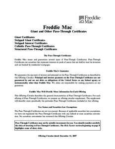 Offering Circular to Giant and Other Pass-Through Certificate December 31, [removed]Freddie Mac